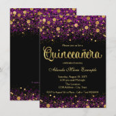 Lila und goldene Quinceanera Einladung (Vorne/Hinten)