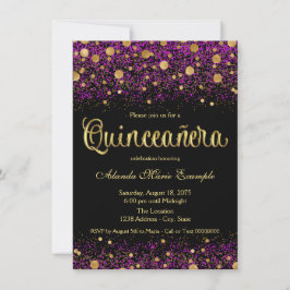 Lila und goldene Quinceanera Einladung