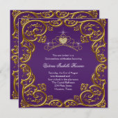 Lila und goldene Quinceanera Einladung (Vorne/Hinten)