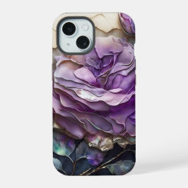 Lila und goldene Riesen-Rose iPhone 15 Hülle