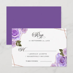Lila und goldene Rosen Glitter Hochzeit RSVP Einladung