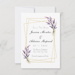 Lila und goldene Save-the-Dates Einladung
