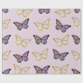 Lila und goldene Schmetterlinge Geschenkpapier (Flach)