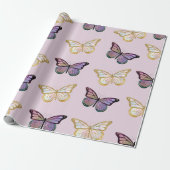 Lila und goldene Schmetterlinge Geschenkpapier (Ungerollt)
