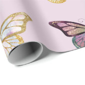 Lila und goldene Schmetterlinge Geschenkpapier (Rolleneckpunkt)