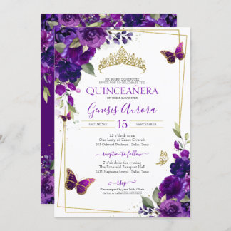 Lila und goldene Schmetterlingserie Einladung