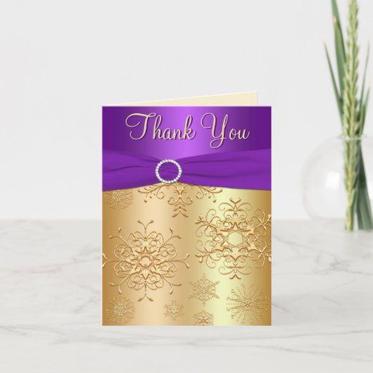 Lila und goldene Schneeflocken Dankeschön Karte (Vorderseite)