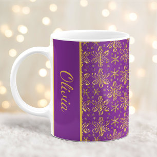 Lila und goldene Schneeflocken Weihnachten Tasse m