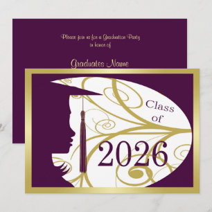 Lila und Goldene Silhouette 2026 Abschlussfeier Einladung
