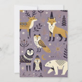 Lila und goldene skandinavische Tiere Einladung (Vorderseite)