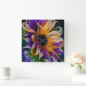Lila und goldene Sonnenblumen Quadratische Wanduhr (Zuhause)