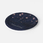 Lila und goldene Sternenhimal-Party Pappteller (Schrägansicht)