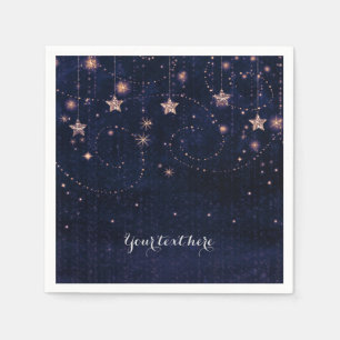 Lila und goldene Sternenhimal-Party Serviette