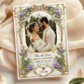 Lila und goldene Vegetation Save the Date mit Foto Einladung