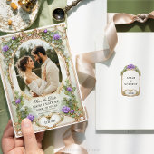 Lila und goldene Vegetation Save the Date mit Foto Einladung