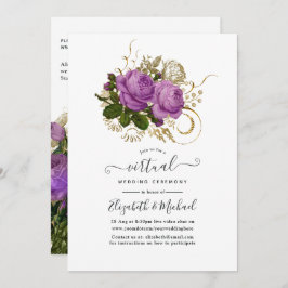 Lila und goldene Vintag-Chic-Blumen-Virtuelle Hoch Einladung