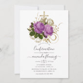 Lila und goldene Vintag-Chic-Blumenbestätigung Einladung (Vorderseite)