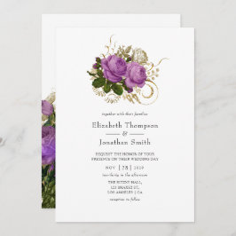 Lila und goldene Vintag-Chic-Hochzeit Einladung