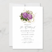 Lila und goldene Vintag-Chic-Hochzeit Magneteinladung (Vorderseite)