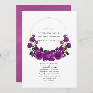 Lila und goldene Vintage Blumenfeier Einladung