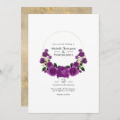 Lila und goldene Vintage Blumenhochzeit Einladung (Vorne/Hinten)