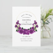 Lila und goldene Vintage Blumenhochzeit Save The Date (Stehend Vorderseite)