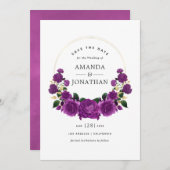 Lila und goldene Vintage Blumenhochzeit Save The Date (Vorne/Hinten)