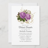 Lila und goldene Vintage Blütendusche Einladung (Vorderseite)