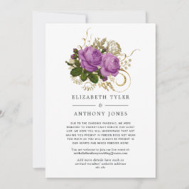Lila und goldene Vintage Chic reduzierte Gästelist Ankündigung