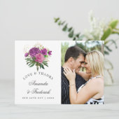 Lila und goldene Vintage Hochzeit Vielen Dank Dankeskarte (Stehend Vorderseite)