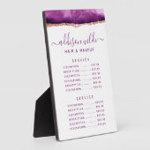 Lila und goldene Watercolor Price Menü Plaque Fotoplatte (Seite)