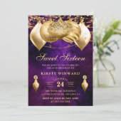 Lila und goldene Weihnachtsbaubles 16 . Geburtstag Einladung (Stehend Vorderseite)