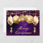 Lila und goldene Weihnachtsbaubles Feiertagspostkarte (Vorne/Hinten)