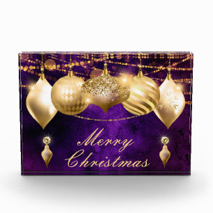 Lila und goldene Weihnachtsbaubles Fotoblock