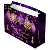 Lila und goldene Weihnachtsbaumwolle Süß 16 Große Geschenktüte (Rückseite Schrägansicht)