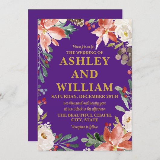 Lila und goldene Weihnachtsfeier Einladung (Vorne/Hinten)