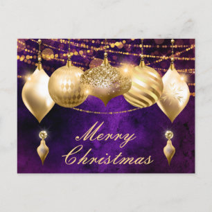 Lila und Goldene Weihnachtskugeln Feiertagspostkarte