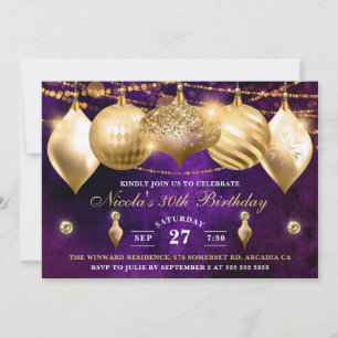 Lila und Goldene Weihnachtskugeln Geburtstag Einladung