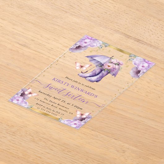 Lila und goldener Frühling Schirm Süß 16 Acryleinladungen (Ablage )