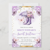 Lila und goldener Frühling Schirm Süß 16 Einladung (Vorderseite)