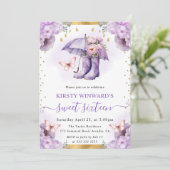Lila und goldener Frühling Schirm Süß 16 Einladung (Stehend Vorderseite)