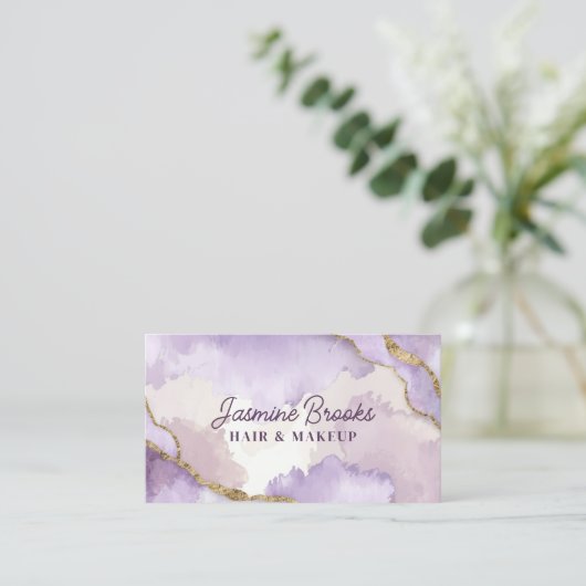 Lila und goldener Glitzer Visitenkarte (Stehend Vorderseite)