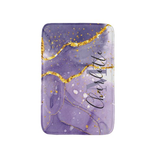 Lila und goldener Marmor Badematte (Vorderseite Vertikal)