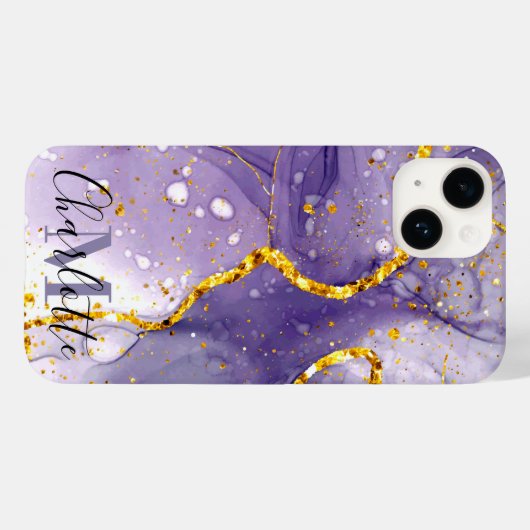 Lila und goldener Marmor Case-Mate iPhone Hülle (Rückseite (Horizontal))