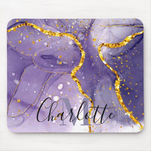 Lila und goldener Marmor Mousepad (Vorne)