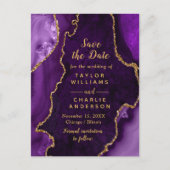 Lila und goldener Marmor Save the Date Postkarte (Vorderseite)