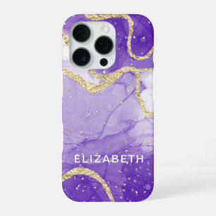 lila und goldener Marmorglitter personalisiert iPhone 16 Pro Hülle
