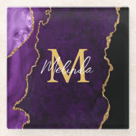 Lila und goldener Marmorschlauch Glasuntersetzer