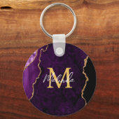 Lila und goldener Marmorschlauch Schlüsselanhänger (Rückseite)