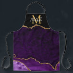 Lila und goldener Marmorschlauch Schürze<br><div class="desc">Diese Schürze besticht durch einen eleganten und glamourösen Marmorhintergrund mit geode gemstone Details und Imitaten goldenen Glitzer Akzente. Das Monogramm kombiniert handgeschriebene Skripte mit modernen serifenlosen Schriftart für ein elegantes und raffiniertes Aussehen. Dies wird das ideale Geschenk, da es mit einem Namen und Initial angepasst werden kann. Die lila Farbtöne...</div>